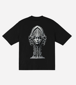 Black oversize t-shirt for men with 280 GSM cotton and intricate architectural face print on the back