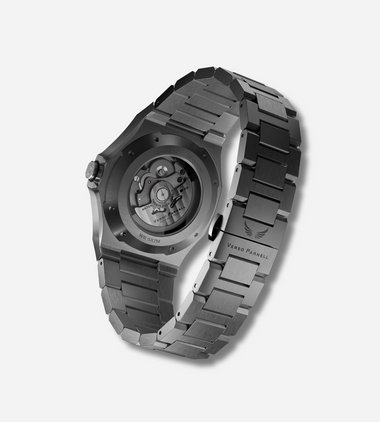 Close-up of Seiko NH70A movement in Silverera watch with luminous markers