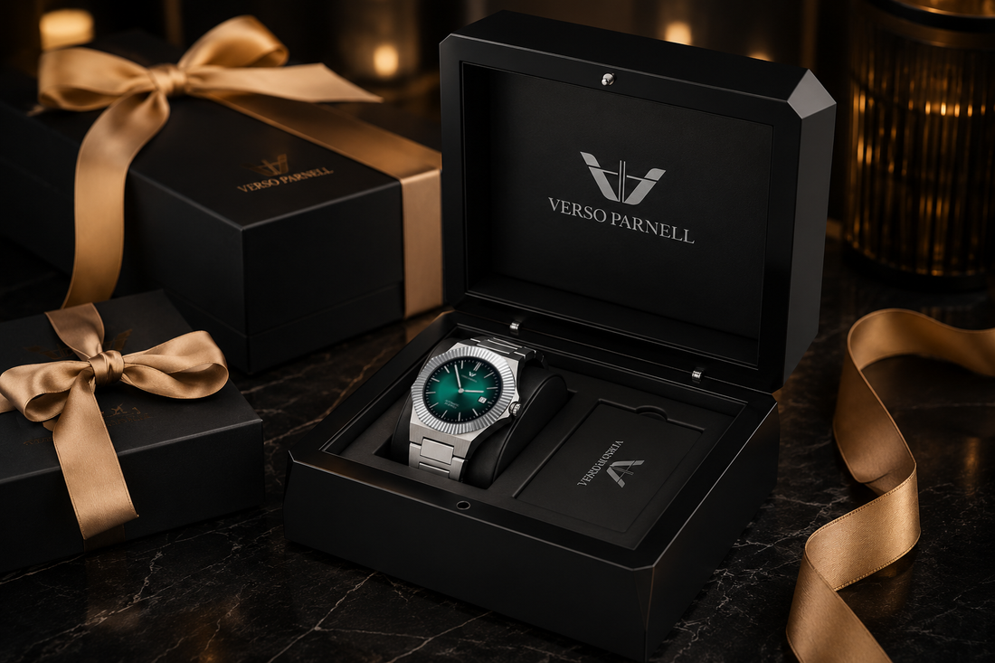 Luxury Verso Parnell watch presented in a premium wooden gift box for men in the UAE