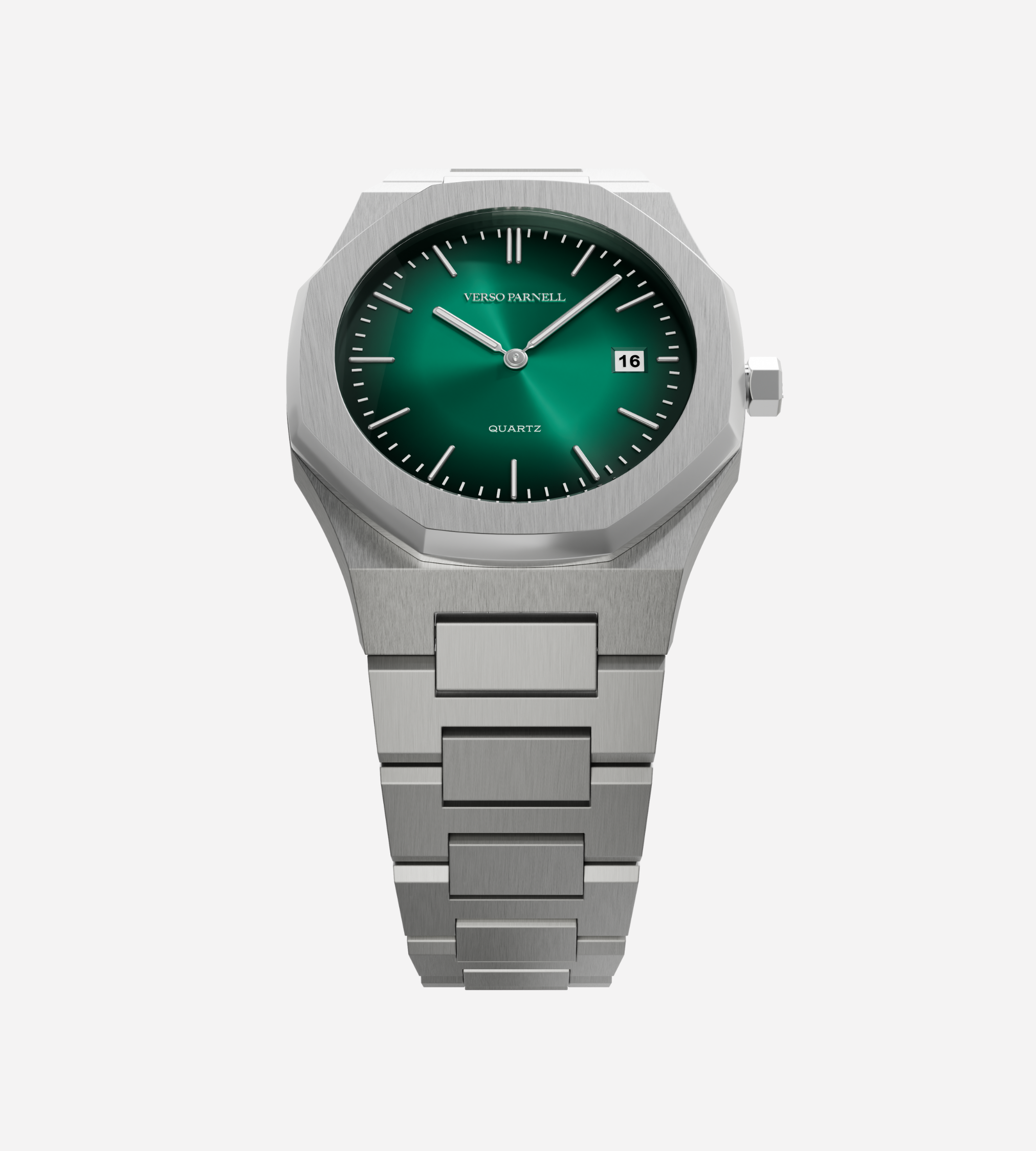 Jade Quartz dial close-up – fumé green gradient with date window