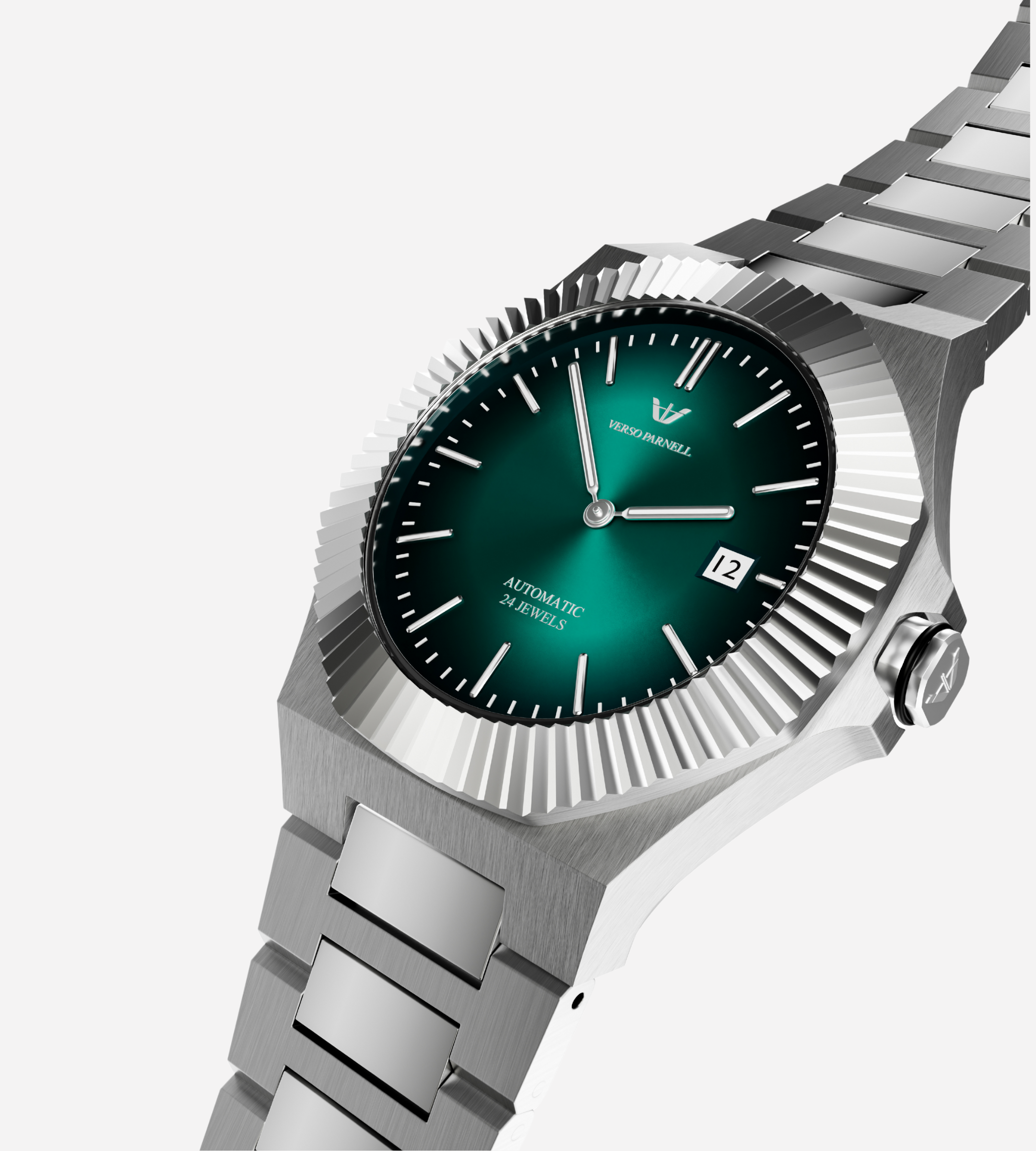 Emerald Automatic Skeleton Watch for Men – Integrated Stainless Steel Bracelet