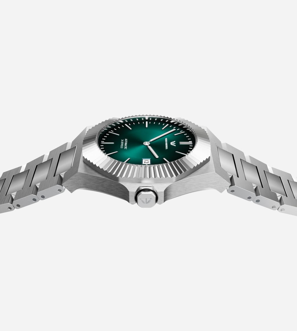 Emerald Automatic Skeleton Watch for Men – Integrated Stainless Steel Bracelet