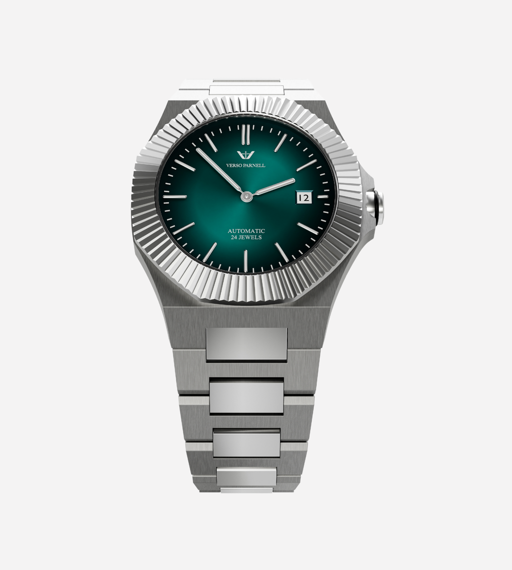 Emerald Automatic Skeleton Watch for Men – Integrated Stainless Steel Bracelet