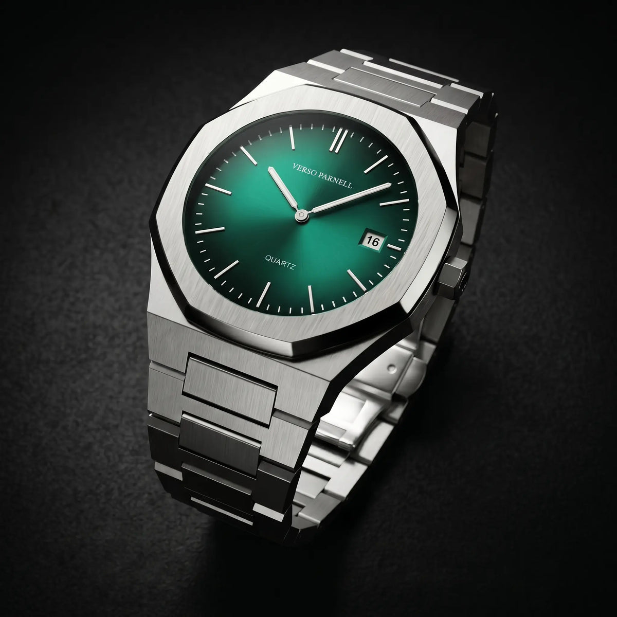 Jade Quartz – Octagonal Integrated Stainless-Steel Watch with Fumé Green Dial