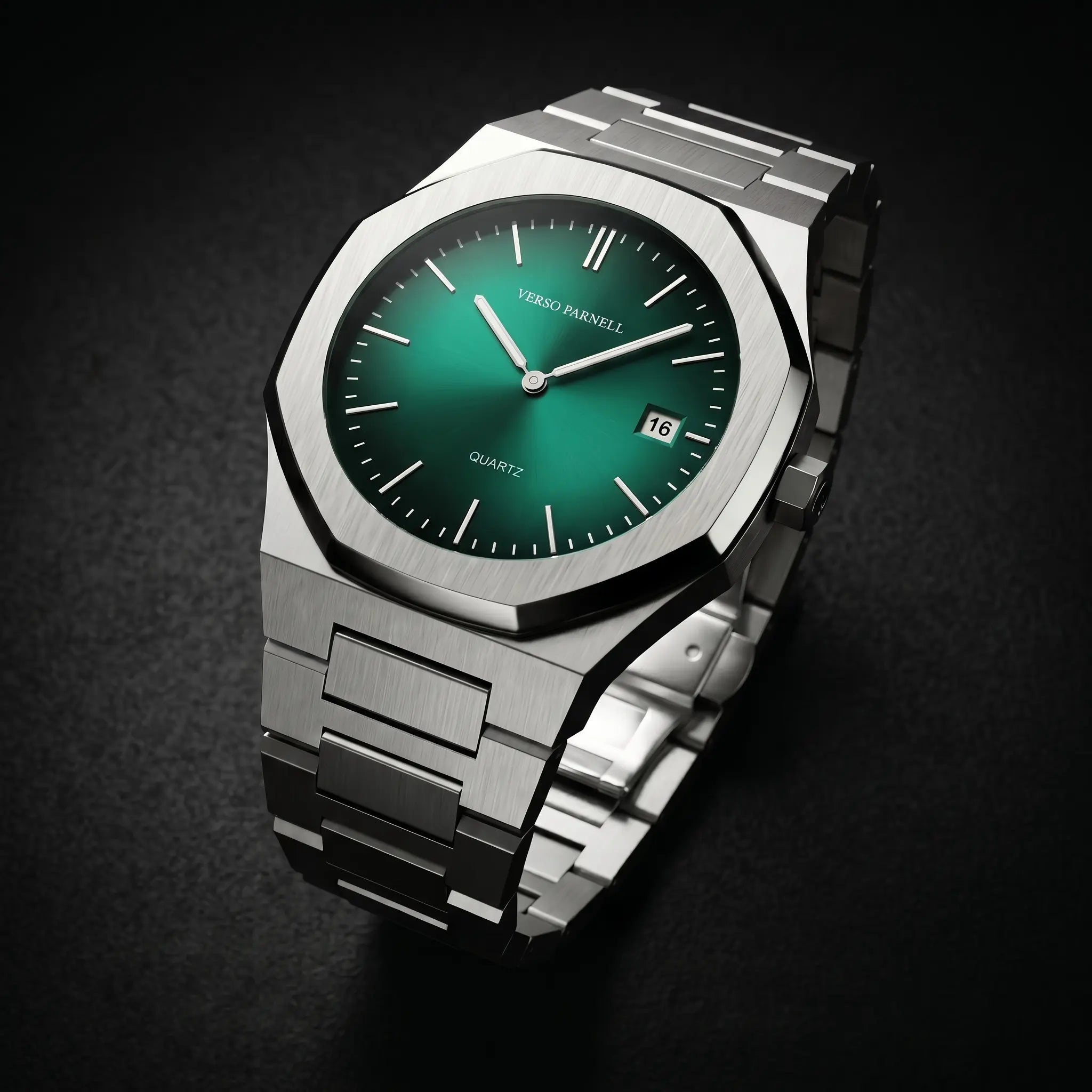 Jade Quartz – Octagonal Integrated Stainless-Steel Watch with Fumé Green Dial