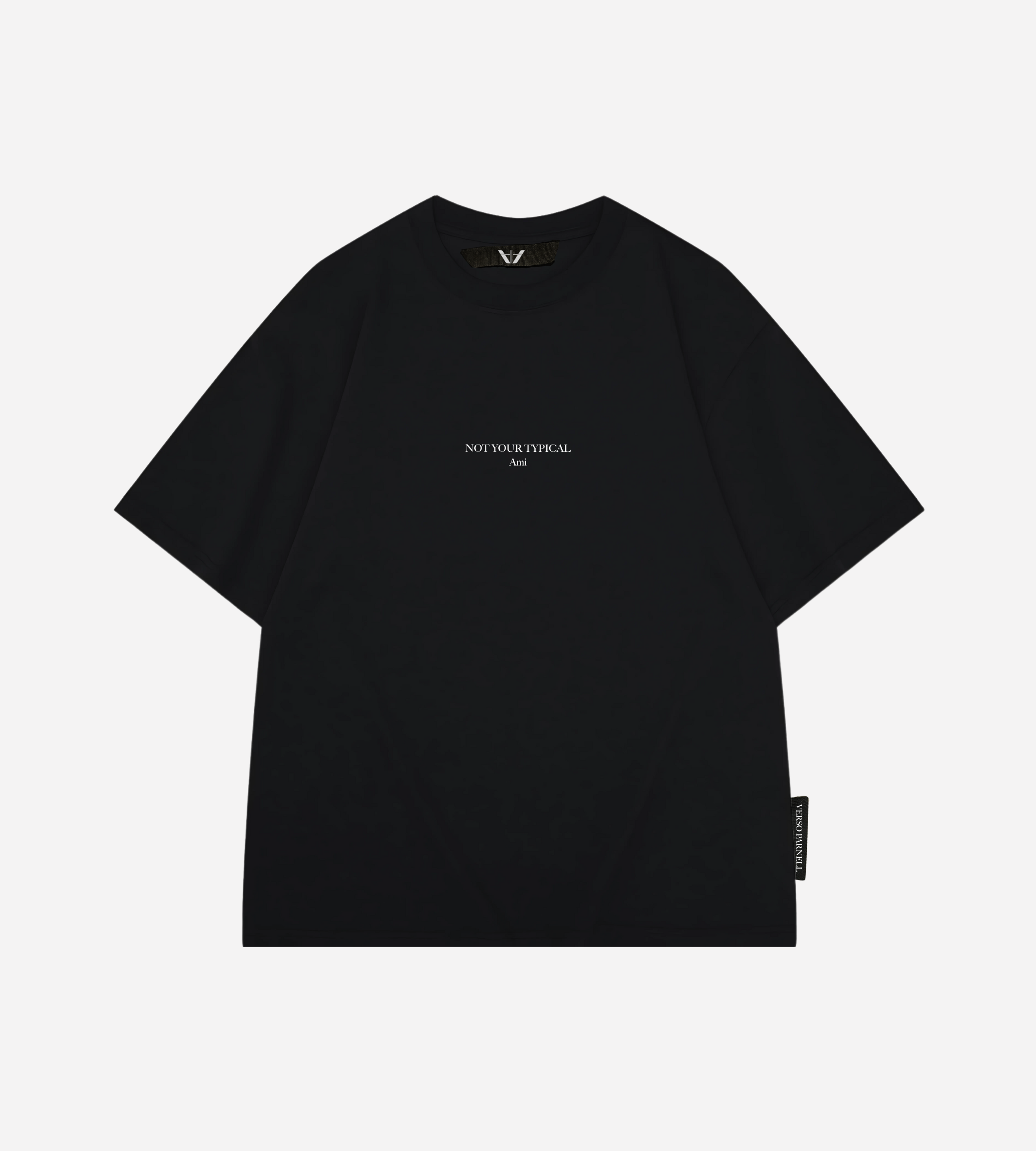 Oversized black T-shirt with bold text Not Your Typical Ami

https://versoparnell.com/