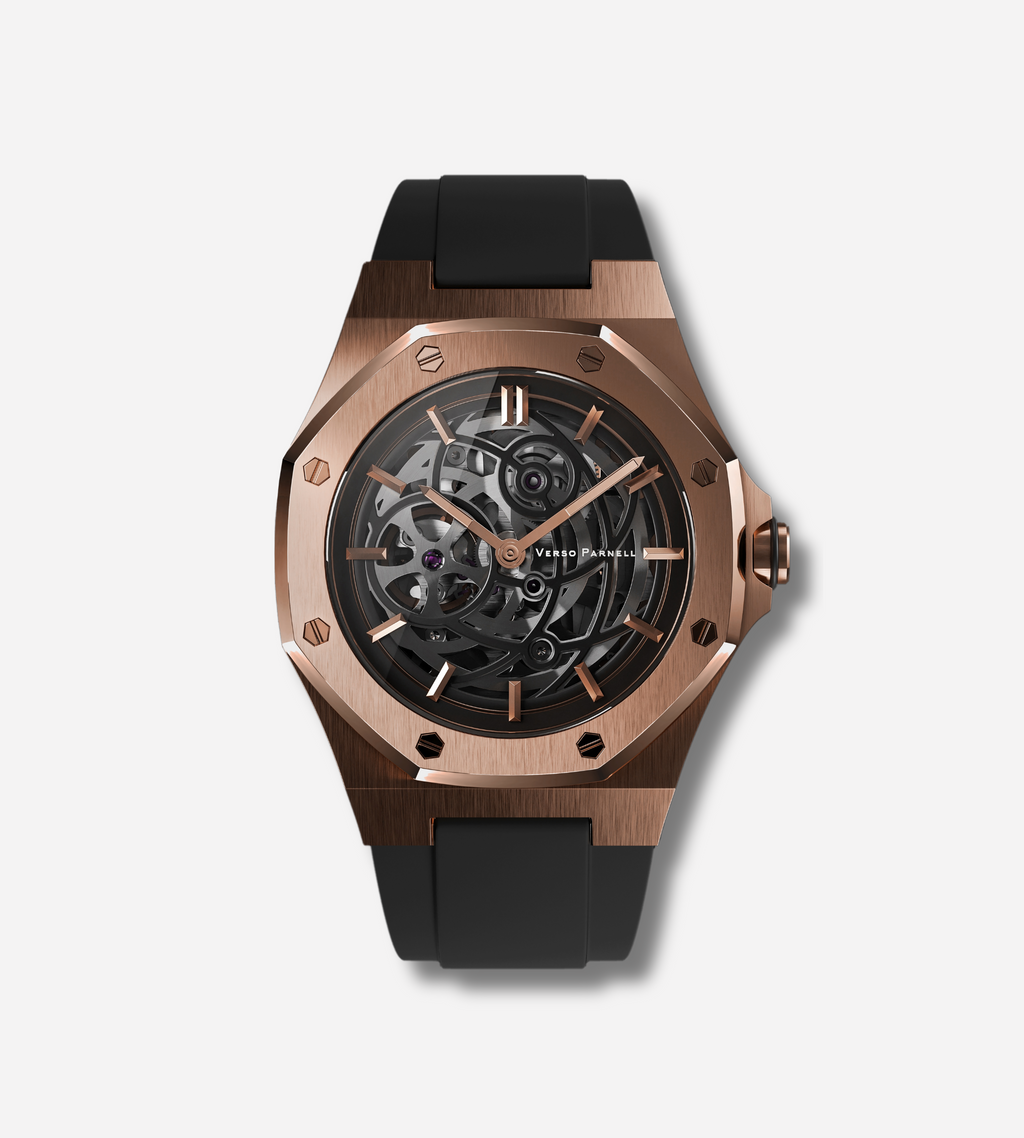 Silverera Sport Skeleton Watch — Front View — 316L Steel, Sapphire Crystal, Rubber Strap
l