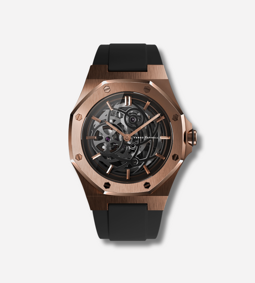 Silverera Sport Skeleton Watch — Front View — 316L Steel, Sapphire Crystal, Rubber Strap
l