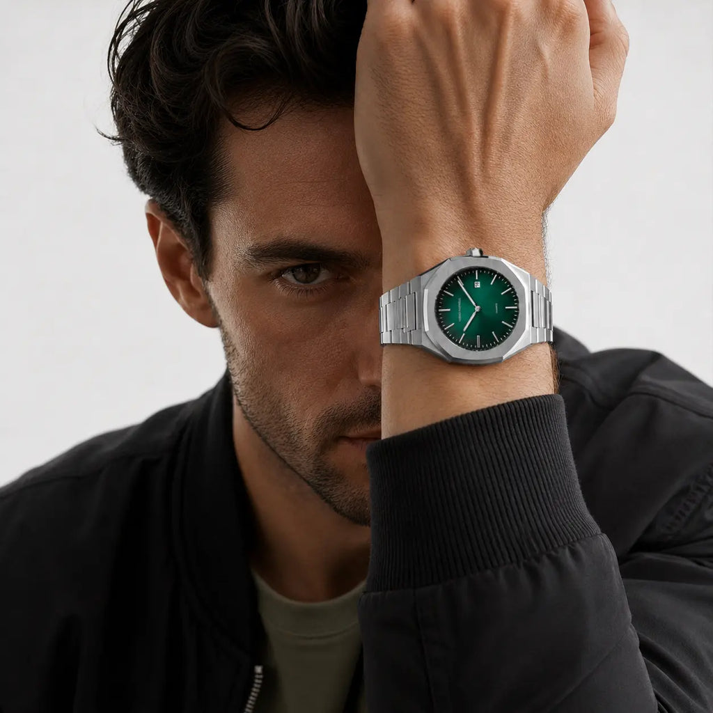Jade Quartz – Octagonal Integrated Stainless-Steel Watch with Fumé Green Dial