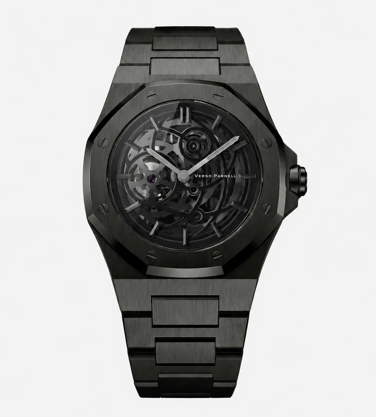 Nebula Skeleton Watch for Men – black octagonal automatic skeleton watch by Verso Parnell