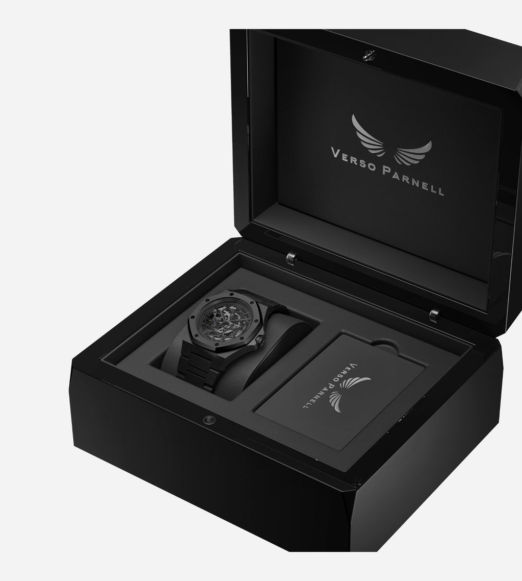 Nebula Skeleton Watch in Verso Parnell gift box – luxury watch gift Dubai