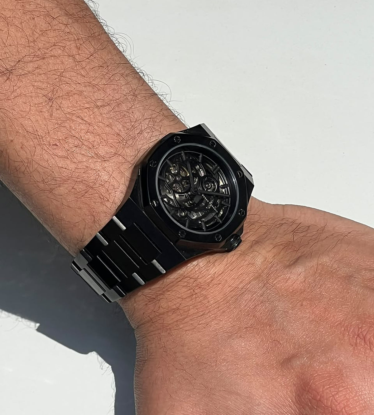 Nebula Skeleton Watch on wrist – men's automatic skeleton watch UAE