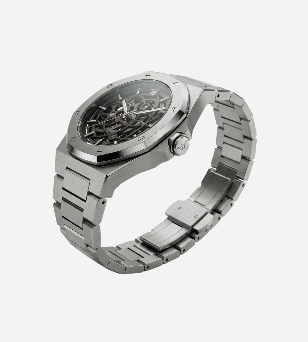 Silverera Skeleton Watch front view – open-worked dial, luminous markers | Verso Parnell