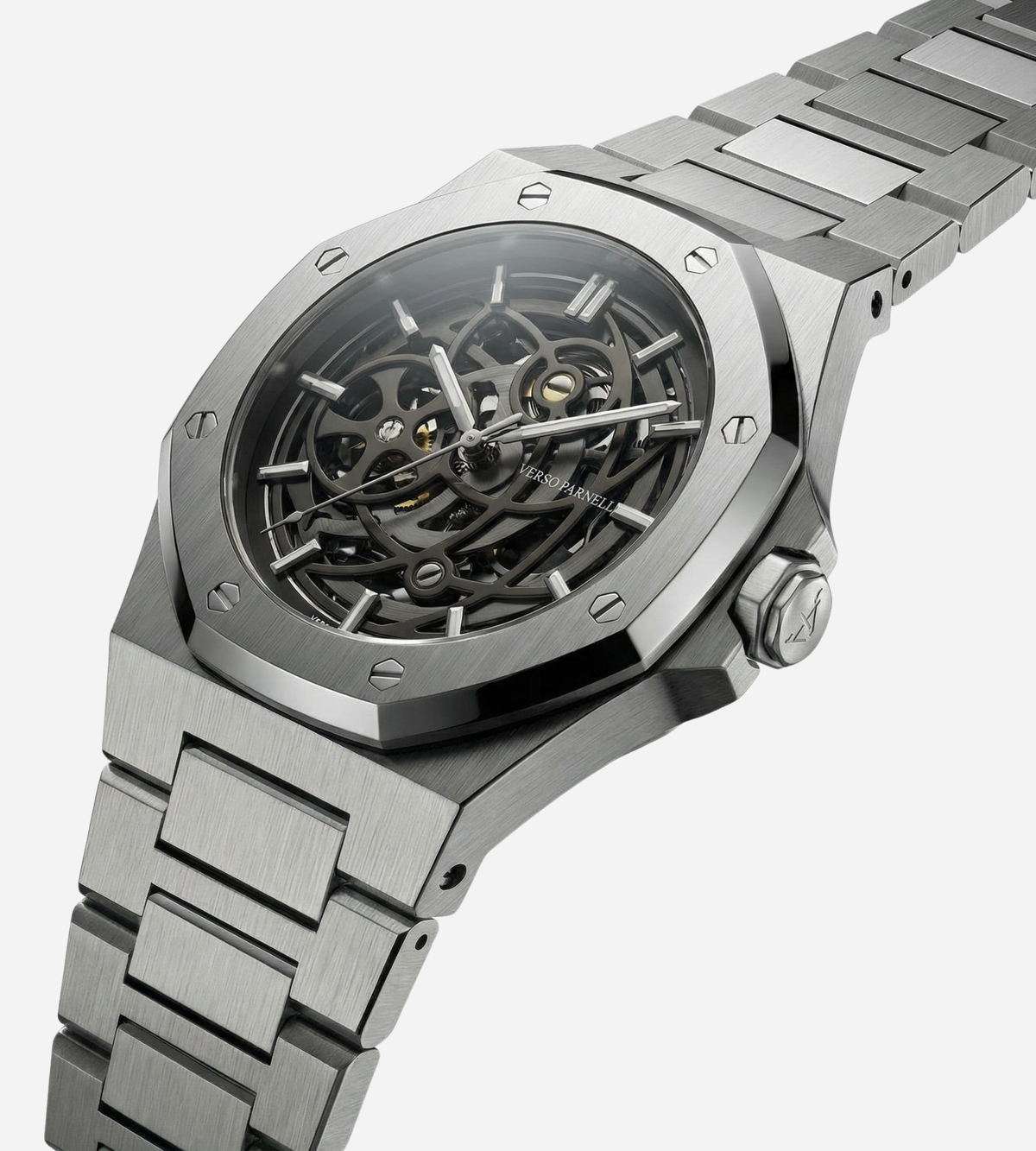 Silverera Skeleton Watch dial detail – Seiko NH70A movement visible through sapphire crystal