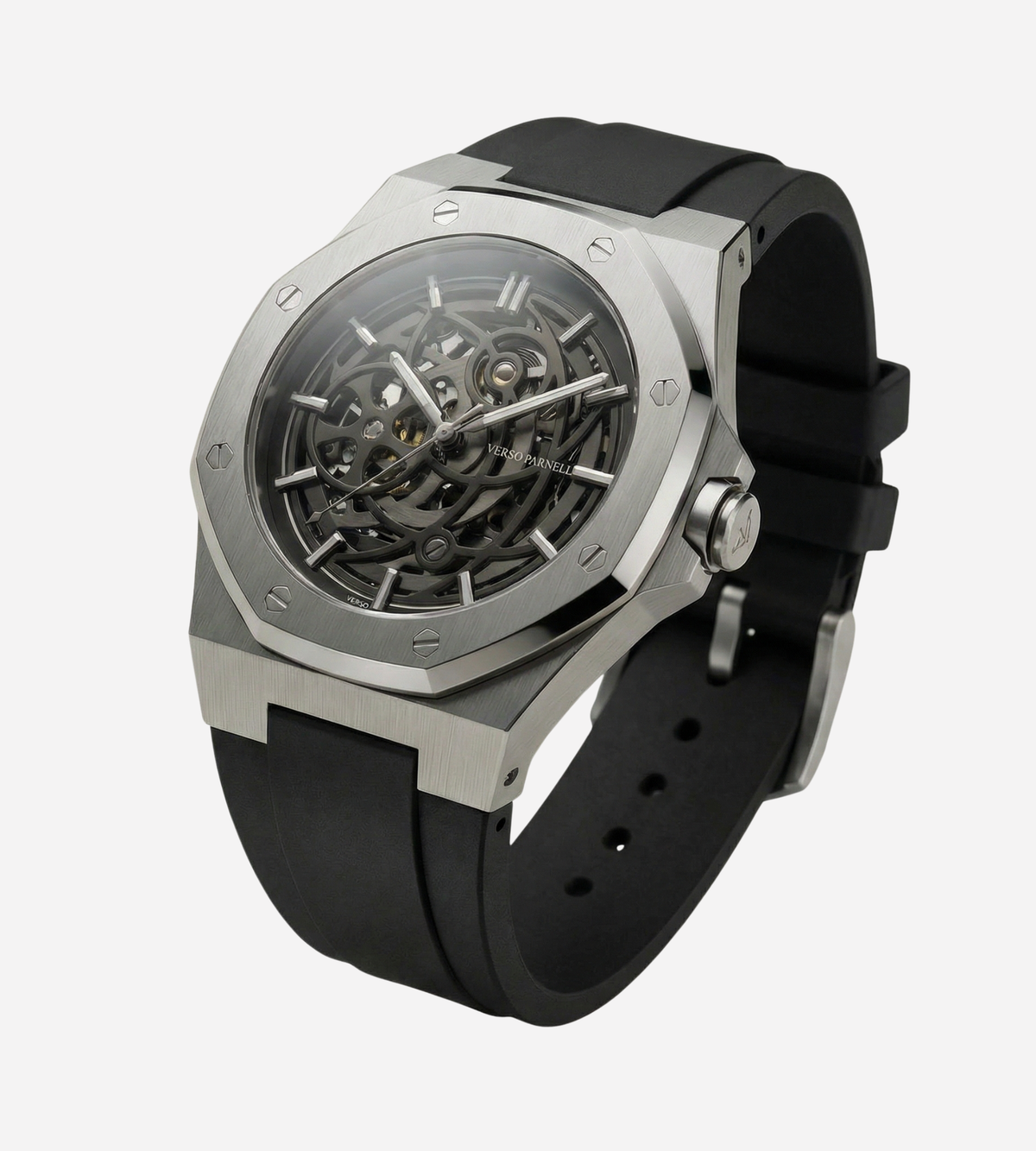 Silverera Sport dial close-up – open-worked skeleton movement, fluted bezel | Verso Parnell
