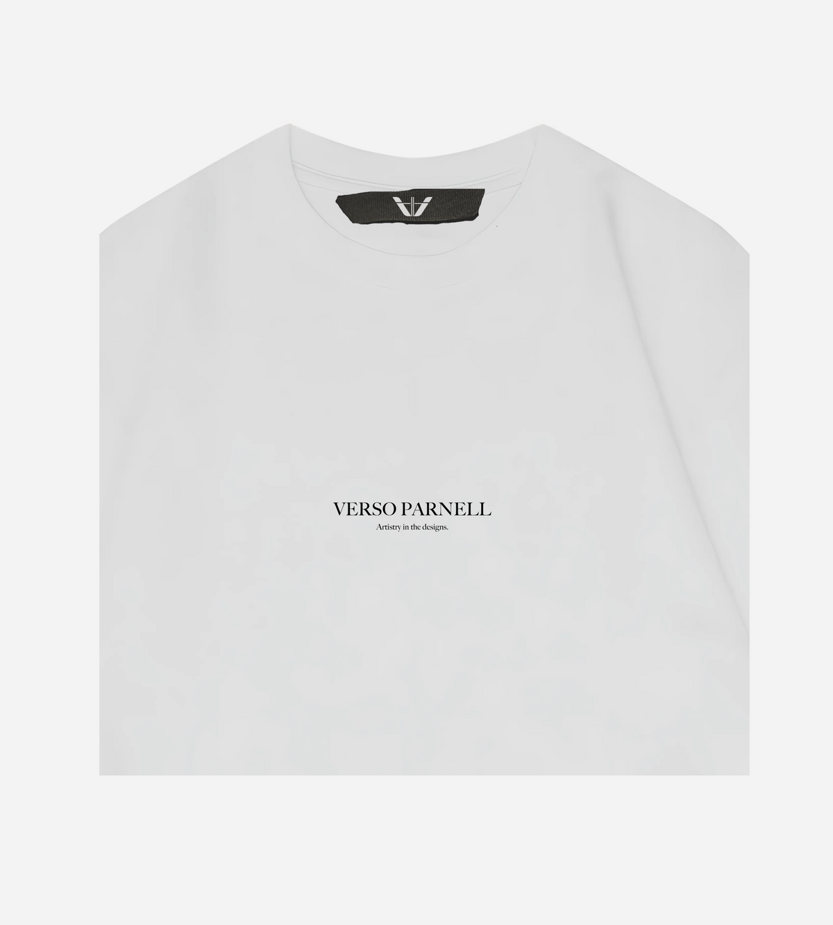Signature White T-Shirt logo close-up – front logo detail, 280 GSM premium cotton | Verso Parnell