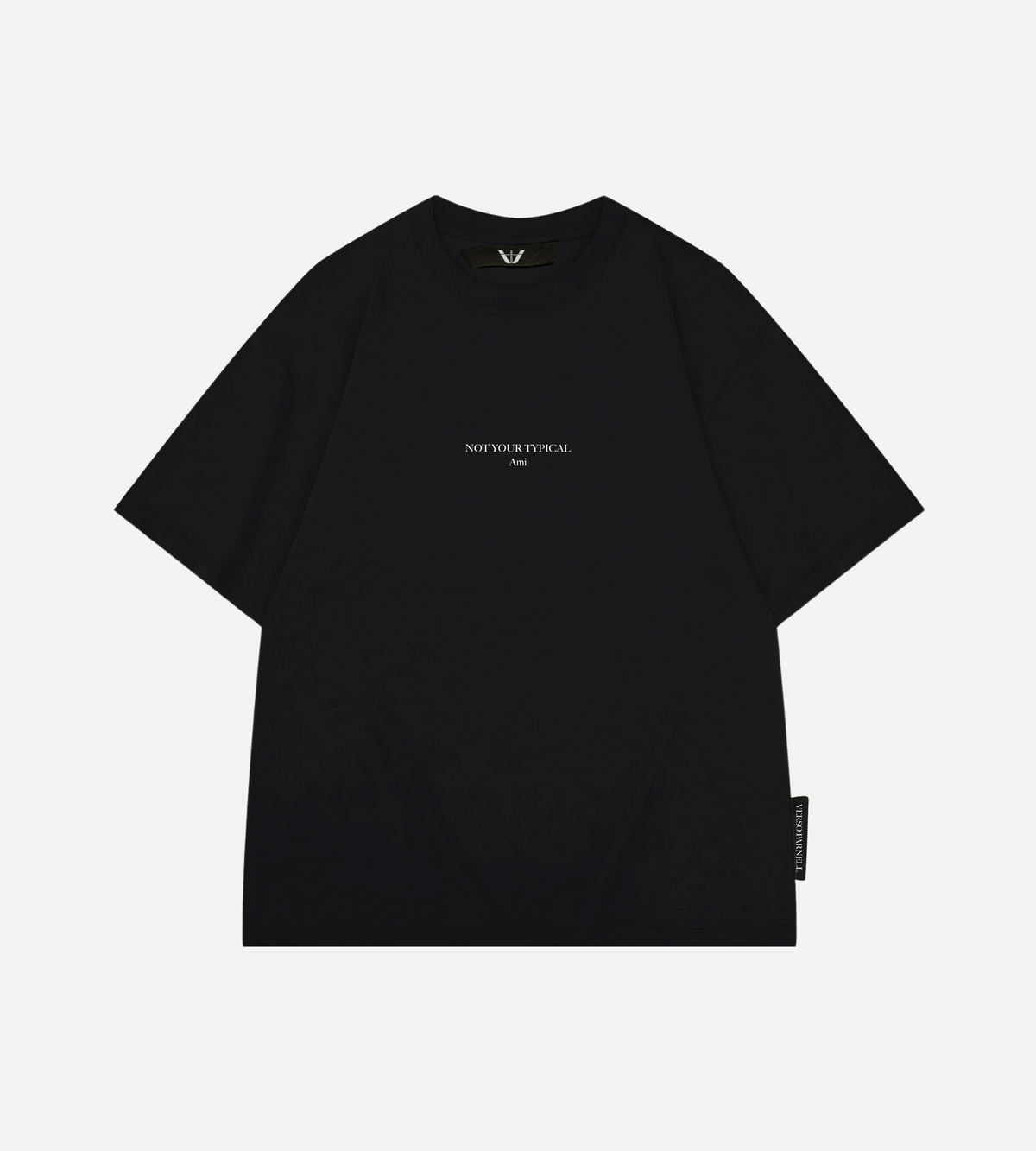 Not Your Typical Ami Oversize T-Shirt – bold front text, drop-shoulder, 280 GSM premium cotton | Verso Parnell UAE